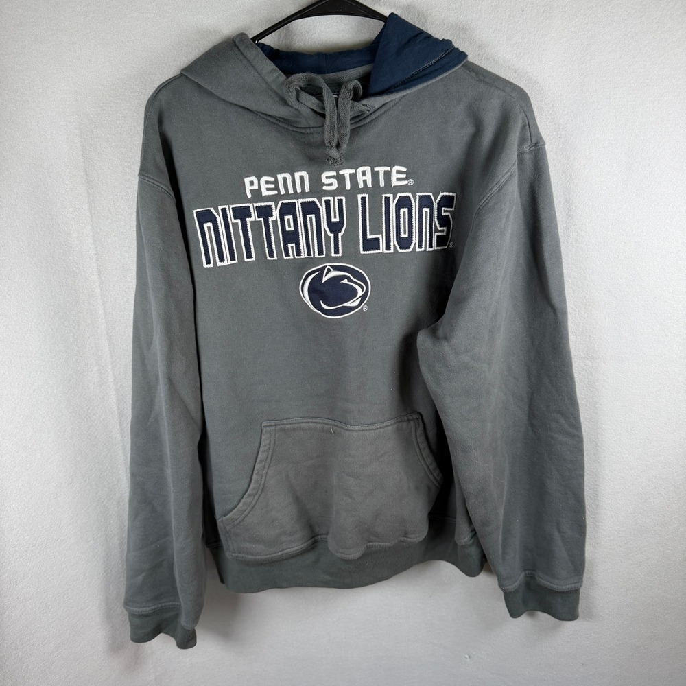 J America Penn State Hoodie Mens XL Gray Embroidered Fleece EUC